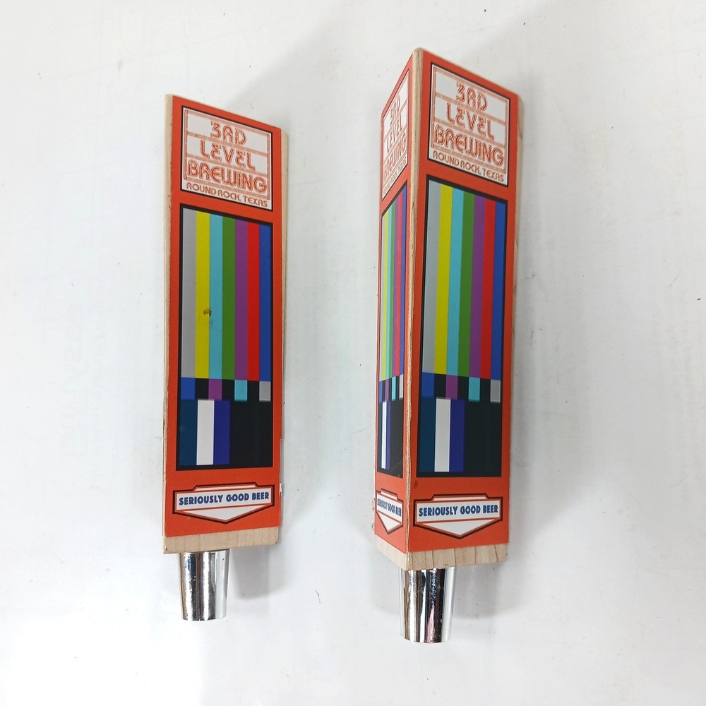 3rd Level Brewing Beer Tap Handles Pair Round Rock Texas Retro TV Color Bars 8"
